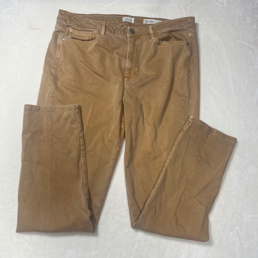 J. Jill Denim Boyfriend Straight Leg Ankle Jeans Tan Camel Brown Size 14 Stretch
